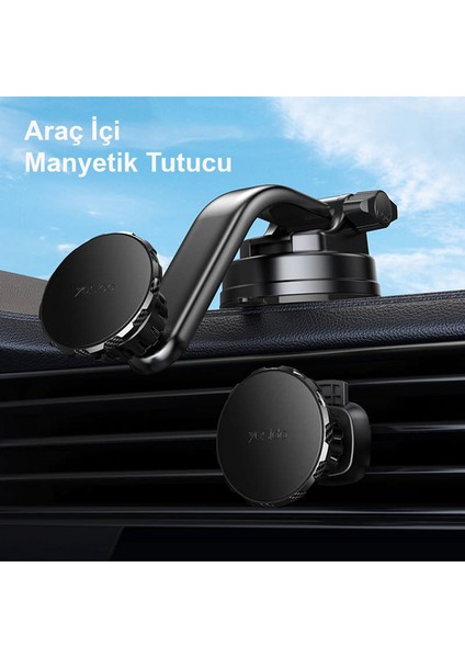 Yesido C159 2in1 Izgara Klipsli ve Yapışkanlı 360 Derece Ayarlanabilir Manyetik Magsafe Araç Tutucu - Siyah