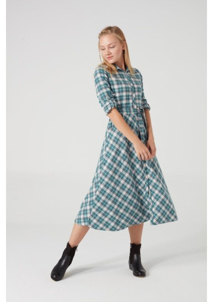 Juliet Ekoseli Gömlek Elbise