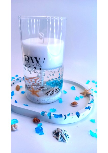 Bwc White Ocean Dreams Candle Dekoratif Mum-Mavi Kristal Sunum Tepsisi - Özel Tasarım