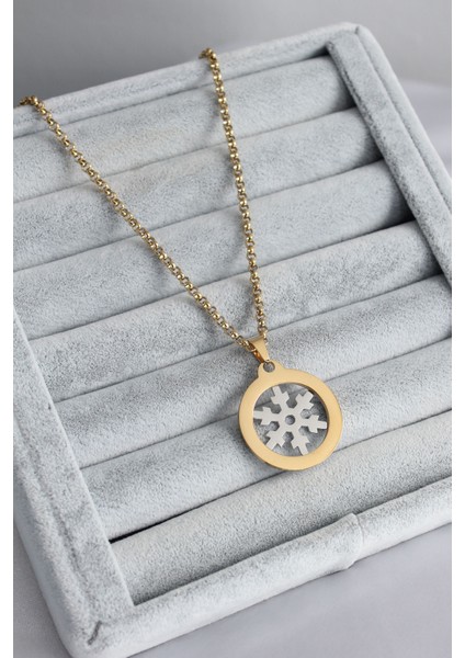 316L Çelik Gold Renk Kar Tanesi Model Kadın Kolye fiyatları