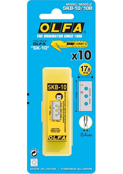 SKB-10/10B Çift Yönlü Emniyetli Maket Bıçağı Yedeği 10'lu