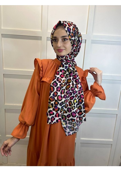 Scarf Leopar Desenli Ütü Istemeyen Pamuklu Şal 00898