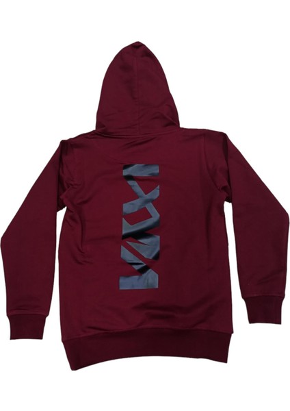 Erkek Çocuk Ultimate Yazı Desenli Sırtı Desenli Kanguru Fermuar Cepli Kapüşonlu Bordo Sweatshirt