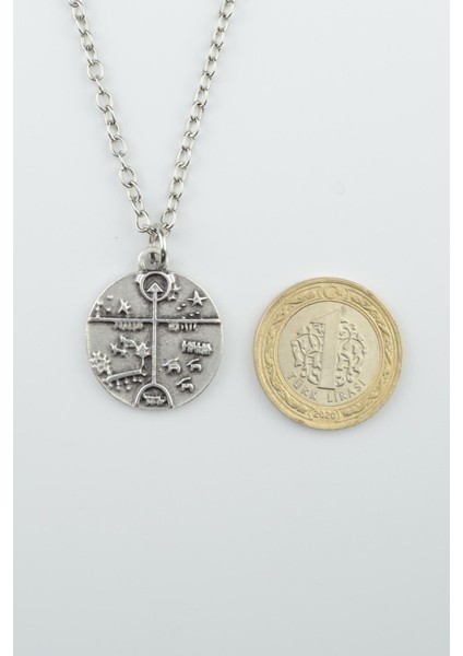 2'li Kam Davulu Şaman Davulu Kurt Gümüş Kaplama Unisex Düz Zincir Kolye Seti kod 1093 fiyatları