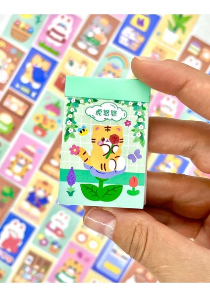 Sevimli Kedi 50 Yaprak Yeşil Defter Sticker Çıkartma Bullet Journal Defter Süsleme Scrapbook