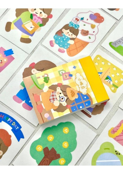 Sevimli Kız 50 Yaprak Sarı Defter Sticker Çıkartma Bullet Journal Defter Süsleme Scrapbook