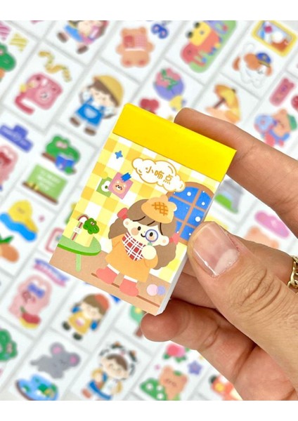 Sevimli Kız 50 Yaprak Sarı Defter Sticker Çıkartma Bullet Journal Defter Süsleme Scrapbook