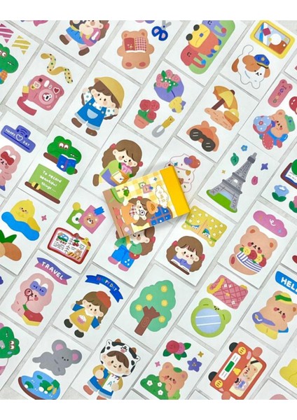 Sevimli Kız 50 Yaprak Sarı Defter Sticker Çıkartma Bullet Journal Defter Süsleme Scrapbook