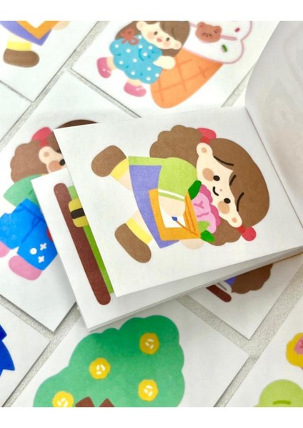 Sevimli Kız 50 Yaprak Sarı Defter Sticker Çıkartma Bullet Journal Defter Süsleme Scrapbook