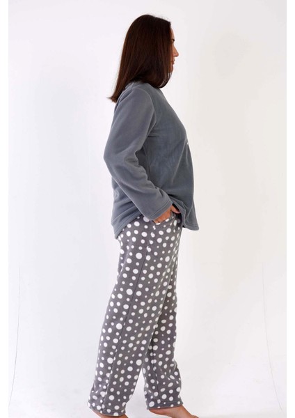 Kadın Polar Büyük Beden Uzun Kol Pijama Takım