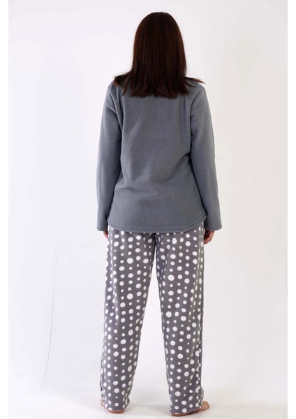 Kadın Polar Büyük Beden Uzun Kol Pijama Takım