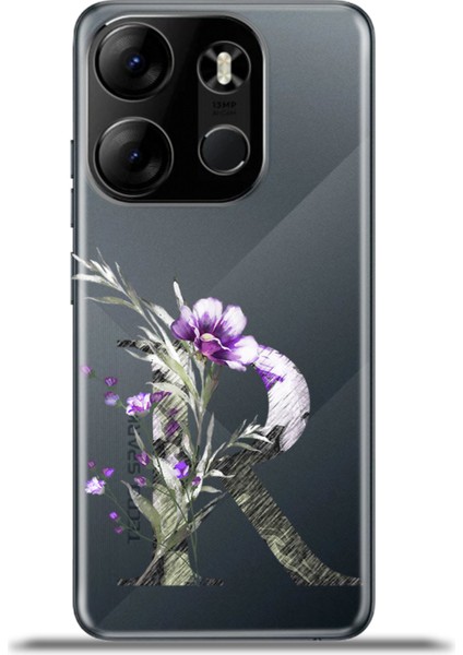 Tecno Spark Go 2023 Kılıf Esnek Silikon Kamera Koruma Kişiye Özel Harfler Flora - R Harfi