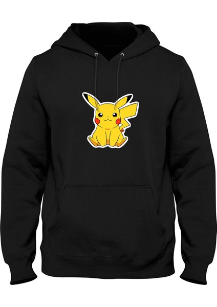 Pikaçu Pokemon Baskılı Kanguru Cepli Kapşonlu Sweatshirt BLL2379