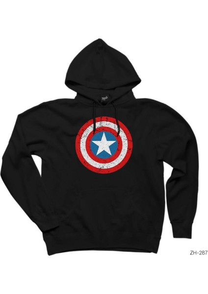 Zoka Wear Captain America Kalkan Siyah Kapşonlu Sweatshirt Hoodie