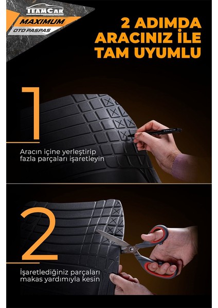 Tuning Tüm Araçlar ile Uyumlu 4d Havuzlu Premium Universal Oto Paspas Maximum Siyah