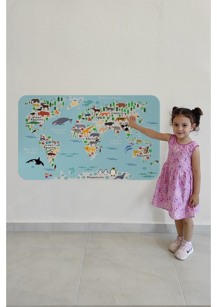 Eğitici Dünya Haritası Dünya Atlası Çocuk ve Bebek Odası Duvar STICKER-3771