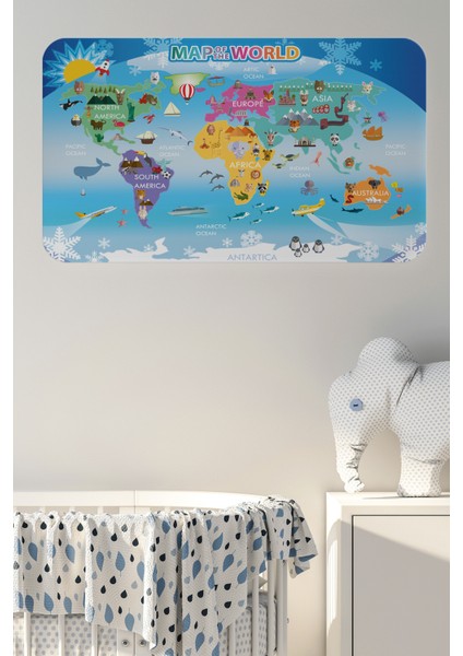 Eğitici Dünya Haritası Dünya Atlası Çocuk ve Bebek Odası Duvar STICKER-3779