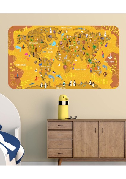 Eğitici Dünya Haritası Dünya Atlası Çocuk ve Bebek Odası Duvar STICKER-3881