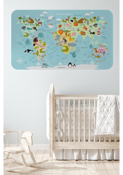 Eğitici Dünya Haritası Dünya Atlası Çocuk ve Bebek Odası Duvar STICKER-3782