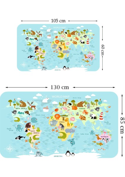 Eğitici Dünya Haritası Dünya Atlası Çocuk ve Bebek Odası Duvar STICKER-3782