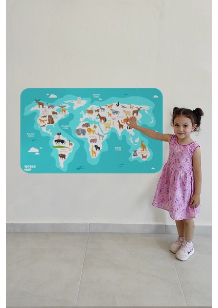 Eğitici Dünya Haritası Dünya Atlası Çocuk ve Bebek Odası Duvar STICKER-3785