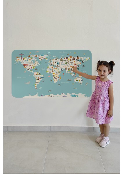 Eğitici Dünya Haritası Dünya Atlası Çocuk ve Bebek Odası Duvar STICKER-3786