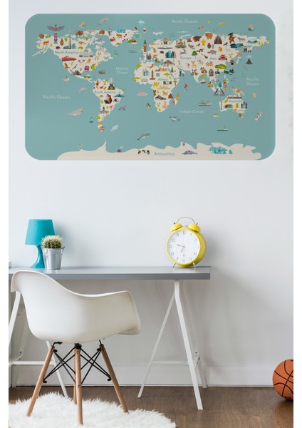 Eğitici Dünya Haritası Dünya Atlası Çocuk ve Bebek Odası Duvar STICKER-3786