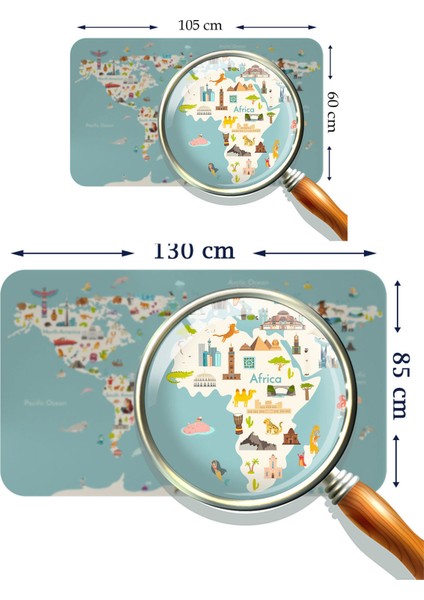 Eğitici Dünya Haritası Dünya Atlası Çocuk ve Bebek Odası Duvar STICKER-3786