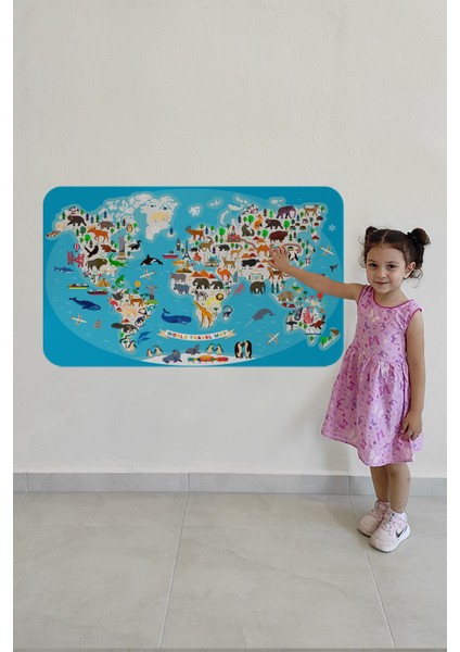 Eğitici Dünya Haritası Dünya Atlası Çocuk ve Bebek Odası Duvar STICKER-3787