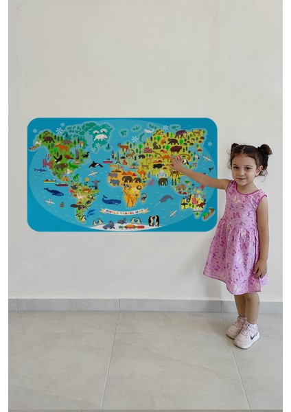 Eğitici Dünya Haritası Dünya Atlası Çocuk ve Bebek Odası Duvar STICKER-3788