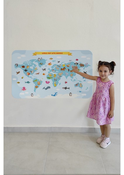 Eğitici Dünya Haritası Dünya Atlası Çocuk ve Bebek Odası Duvar STICKER-3791