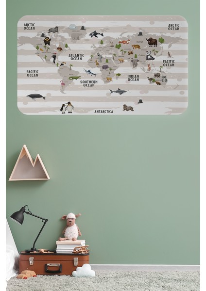 Eğitici Dünya Haritası Dünya Atlası Çocuk ve Bebek Odası Duvar STICKER 3803