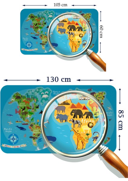 Eğitici Dünya Haritası Dünya Atlası Çocuk ve Bebek Odası Duvar STICKER 3805