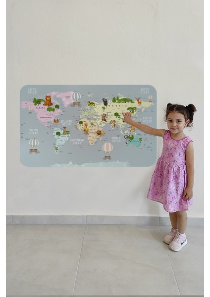 Eğitici Dünya Haritası Dünya Atlası Çocuk ve Bebek Odası Duvar STICKER 3816