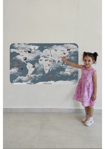 Eğitici Dünya Haritası Dünya Atlası Çocuk ve Bebek Odası Duvar STICKER 3818