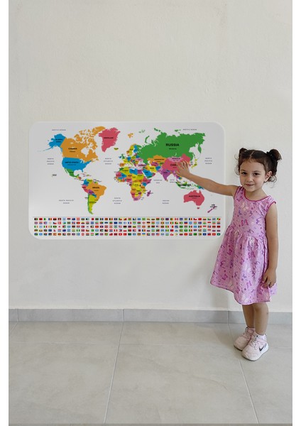 Ülke Bayrak Lı Eğitici Başkent Detaylı Atlası Dünya Haritası Duvar STICKER 3833