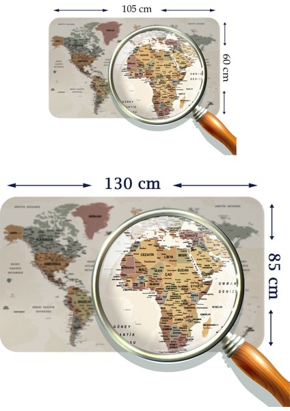 HSD Telekom Türkçe Eğitici Ülke ve Başkent Okyanus Detaylı Atlası Dekoratif Dünya Haritası Duvar STICKER 3838