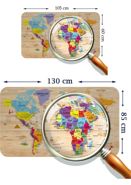 HSD Telekom Ahşap Görünümlü Eğitici Detaylı Atlası Dekoratif Dünya Haritası Duvar STICKER 3842