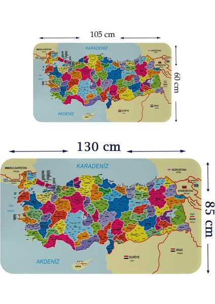 Eğitici ve Öğretici Detaylı Dekoratif Komşulu Türkiye Haritası Duvar Sticker 3845 modelleri