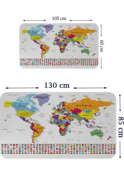 HSD Telekom Ülke Bayrak Lı Eğitici Başkent Detaylı Atlası Dünya Haritası Duvar STICKER 3848