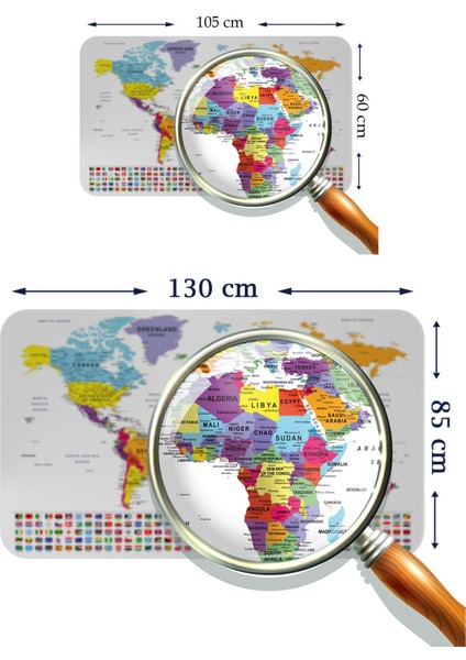 HSD Telekom Ülke Bayrak Lı Eğitici Başkent Detaylı Atlası Dünya Haritası Duvar STICKER 3848