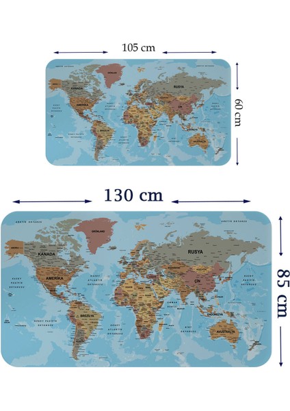 HSD Telekom Türkçe Eğitici Ülke ve Başkent Okyanus Detaylı Atlası Dekoratif Dünya Haritası Duvar STICKER 3849