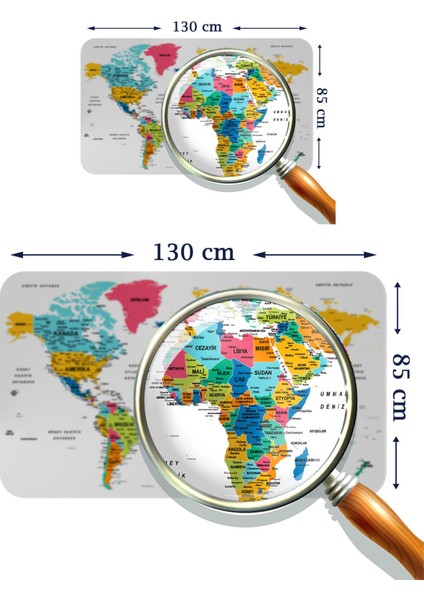 HSD Telekom Türkçe Eğitici Ülke ve Başkent Detaylı Atlası Dünya Haritası Duvar STICKER 3851