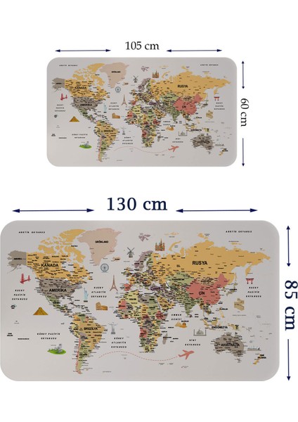 Türkçe Eğitici Ülke ve Başkent Detaylı Atlası Dünya Haritası Duvar STICKER 3854 modelleri
