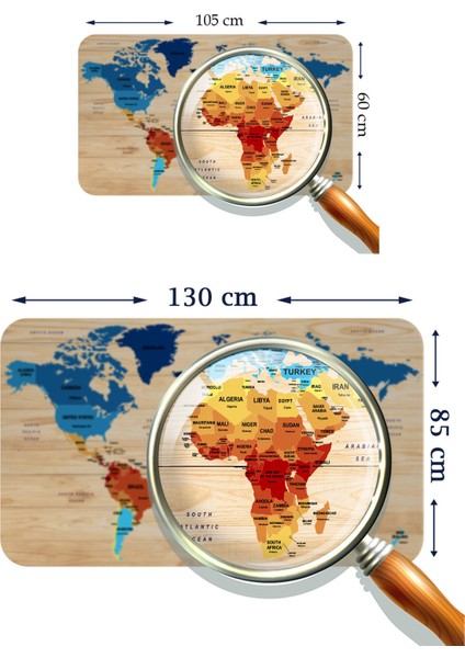 HSD Telekom Ahşap Görünümlü Eğitici Detaylı Atlası Dekoratif Dünya Haritası Duvar STICKER 3856