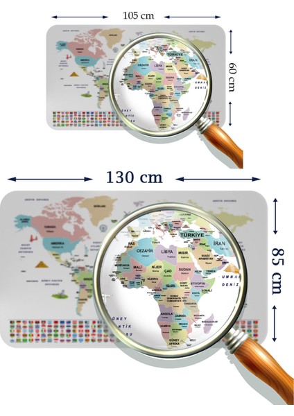 HSD Telekom Türkçe Ülke Bayrak Lı Eğitici Başkent Detaylı Atlası Dünya Haritası Duvar STICKER 3859