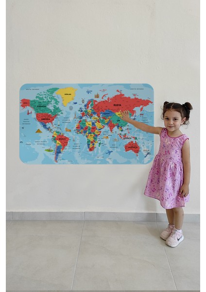 Türkçe Eğitici Ülke ve Başkent Okyanus Detaylı Atlası Dekoratif Dünya Haritası Duvar STICKER 3863