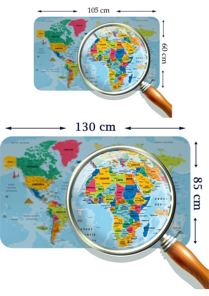 HSD Telekom Türkçe Eğitici Ülke ve Başkent Okyanus Detaylı Atlası Dekoratif Dünya Haritası Duvar STICKER 3865