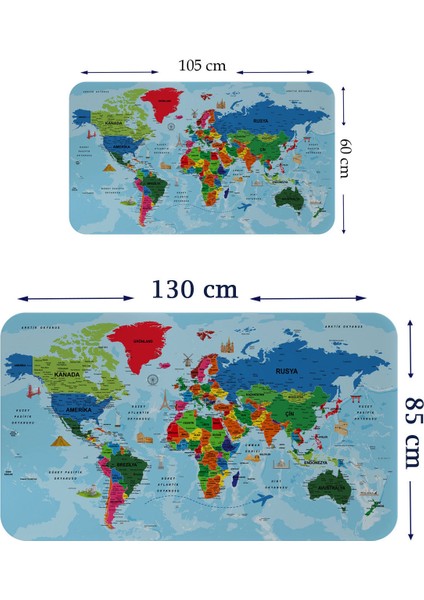 HSD Telekom Türkçe Eğitici Ülke ve Başkent Okyanus Detaylı Atlası Dekoratif Dünya Haritası Duvar STICKER 3866