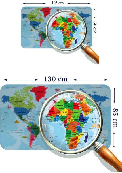 HSD Telekom Türkçe Eğitici Ülke ve Başkent Okyanus Detaylı Atlası Dekoratif Dünya Haritası Duvar STICKER 3866